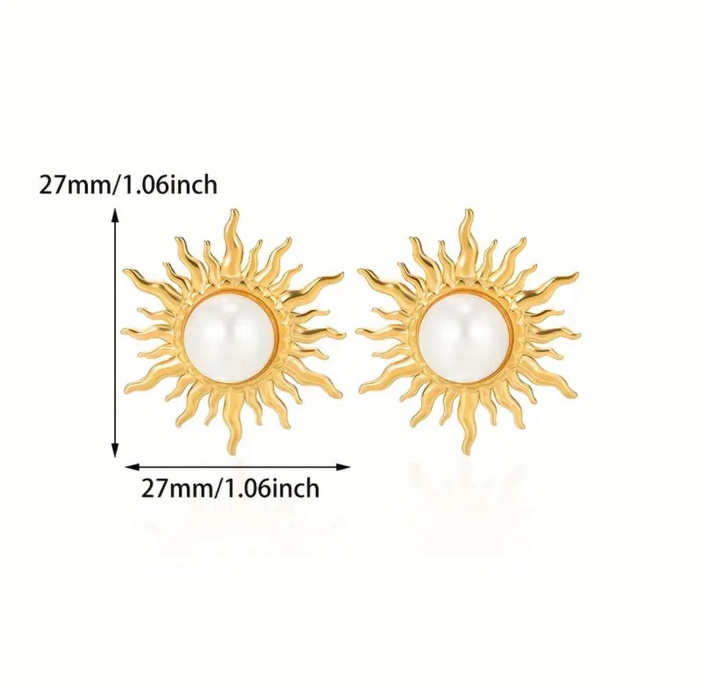 Sol de Luna – Pendientes Dorados con Perla