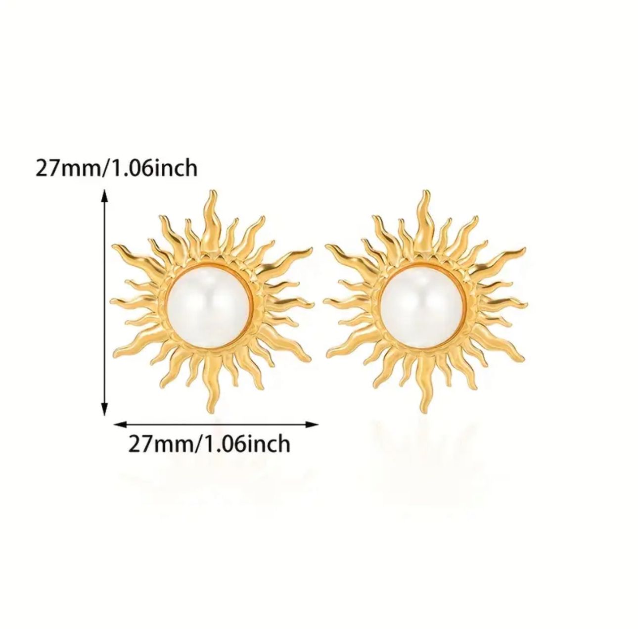 Sol de Luna – Pendientes Dorados con Perla